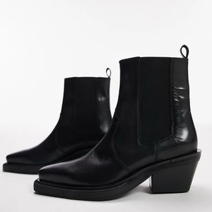 Topshop wide fit Maeve leather western ankle boot in black